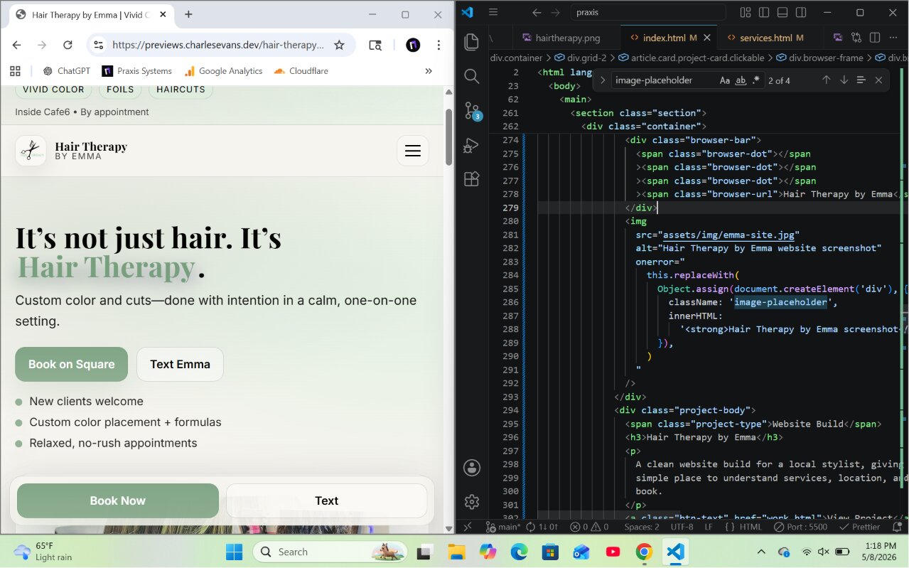 Hair Therapy by Emma and code editor