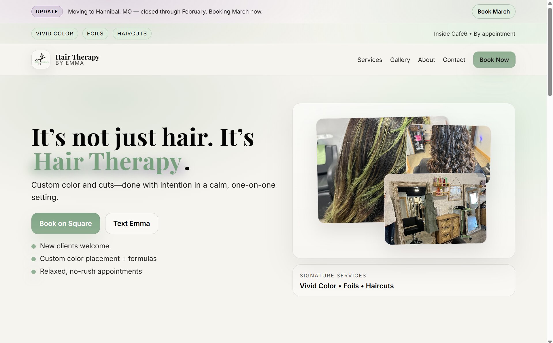 Hair Therapy by Emma website screenshot